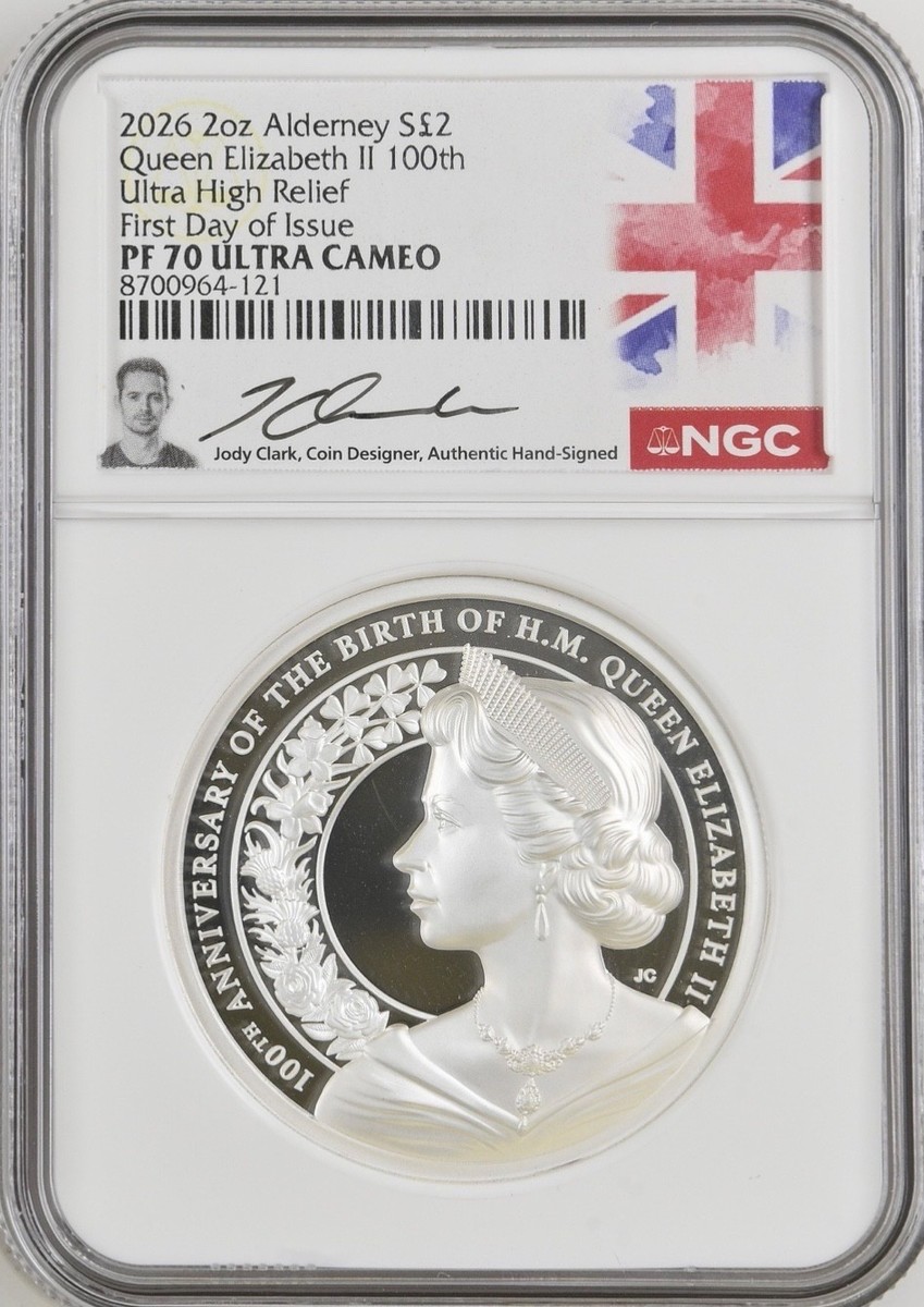 2026 Alderney UK £2 100th QEII BIRTH ANNIVERSARY 2 Oz UHR NGC PF70