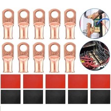20PCS 1/0 AWG Gauge Copper Lugs W/ BLACK  RED Heat Shrink Ring Terminals Wire