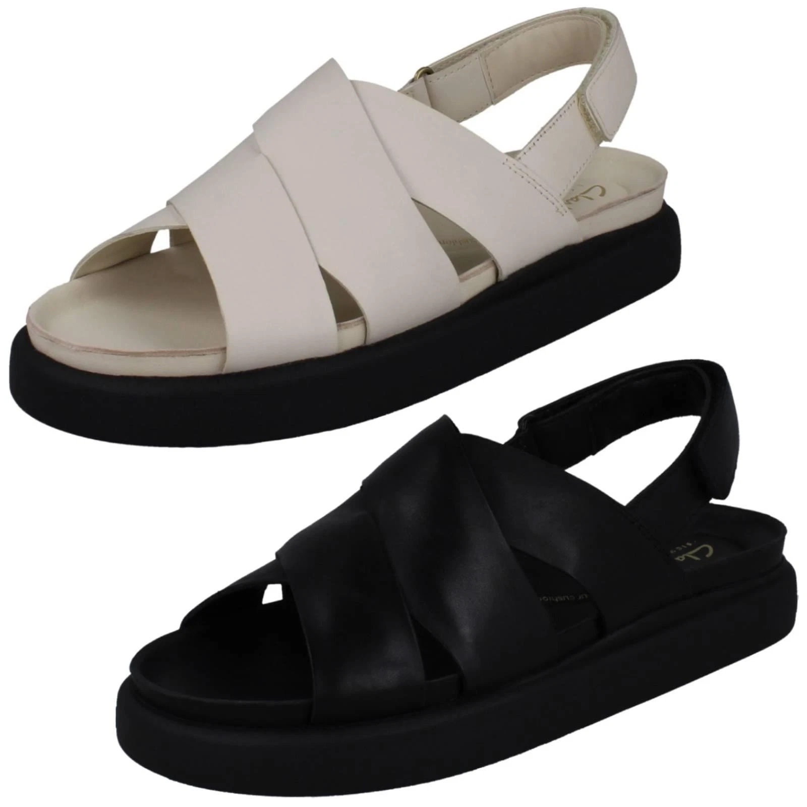 Sandali donna Clarks in pelle ammortizzata incrociati con slingback Aristella Sun