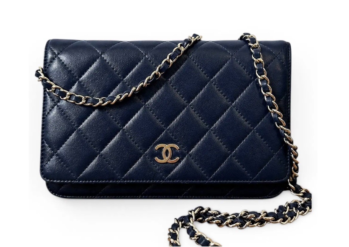 Chanel Navy Leather Classic Wallet on Chain
