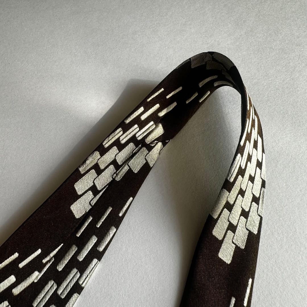 GIVENCHY Brown Beige Square Pattern Tie Silk - image 7