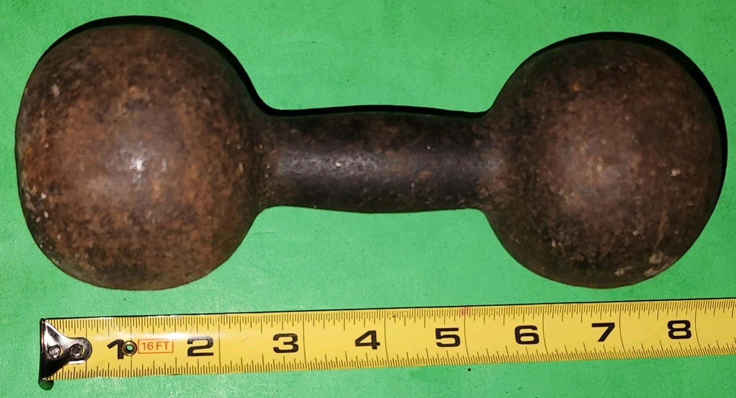 Antique One Piece Solid Cast Iron Dumbbell 6lb 2oz Nice Rust Patina