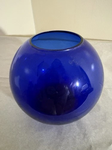Blenko Cobalt Blue 8” Bowl Vase Ornament Art Glass Globe Round Ball Sphere