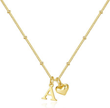 Valentines Day Gifts - Heart Initial Necklace for Women Girls, 14K Gold Plated L