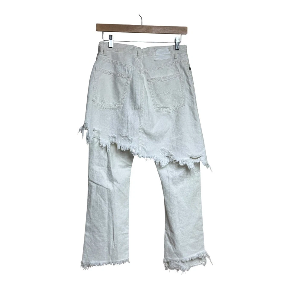 R13 Denim Doble Clásico Falda Superposición Desgastada Rasgada Recortada Jeans Mujeres 26 Foto 3 de 4