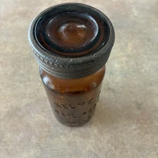 Vintage Amber Glass Jar For Helme’s Railroad Mills Snuff Has Glass Lid w/Ring