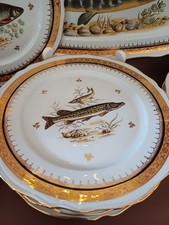 Autentico servizio pesce dipinto a mano Limoges