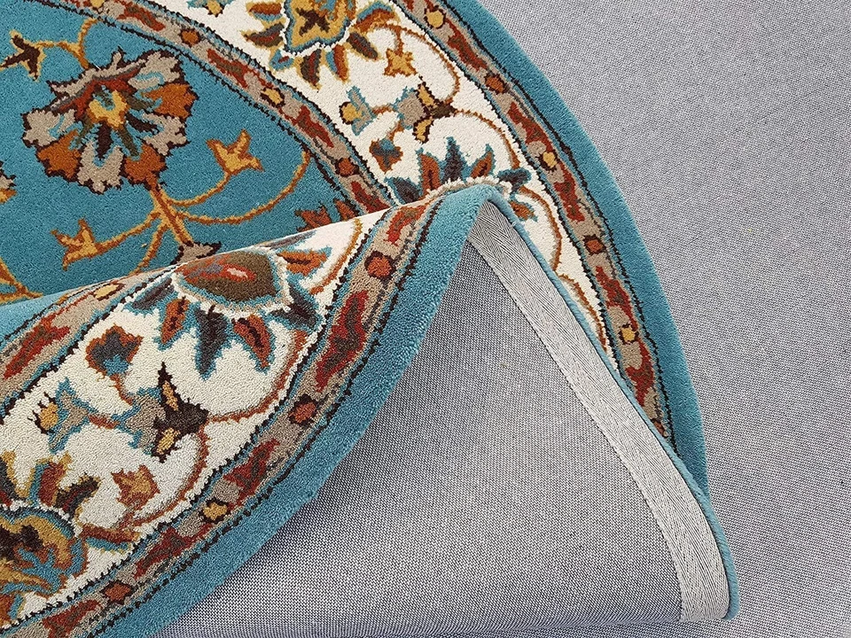  Rug Area Handmade Tufted Wool Hand Carpet Round Rugs Ivory Woolen Blue 100% - Image 3 of 4