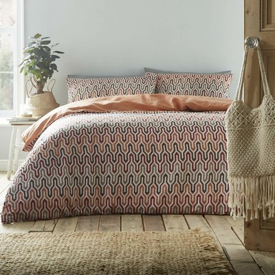 Riley Terracotta Duvet Cover Set Geometric Orange Red Rust Beige