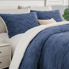 Fluffy King Size Comforter Set - Super Soft Sherpa Navy Comforter for King Size