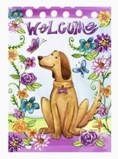 WELCOME DOG PUPPY FLOWER BUTTERFLY SUMMER FLORAL MINI WINDOW GARDEN YARD FLAG N