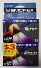 2 Memorex 8mm MP120 Video Cassette Tape - NEW