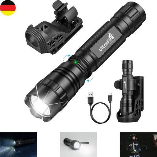 Taktische Taschenlampe Mit Dienstgürtel Holster, 1000 Lumen Wiederaufladbare Pol