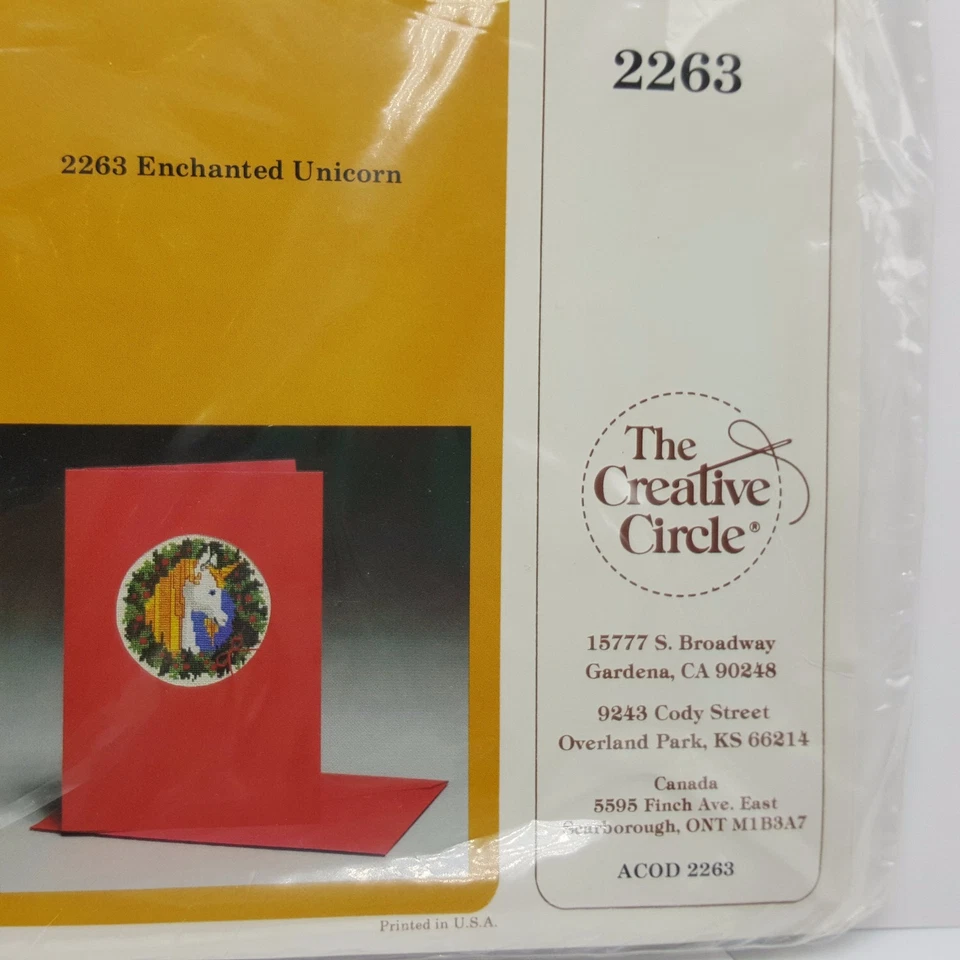 Kit de punto de cruz de unicornio encantado tarjeta de felicitación 1982 Bushee círculo creativo Foto 3 de 4