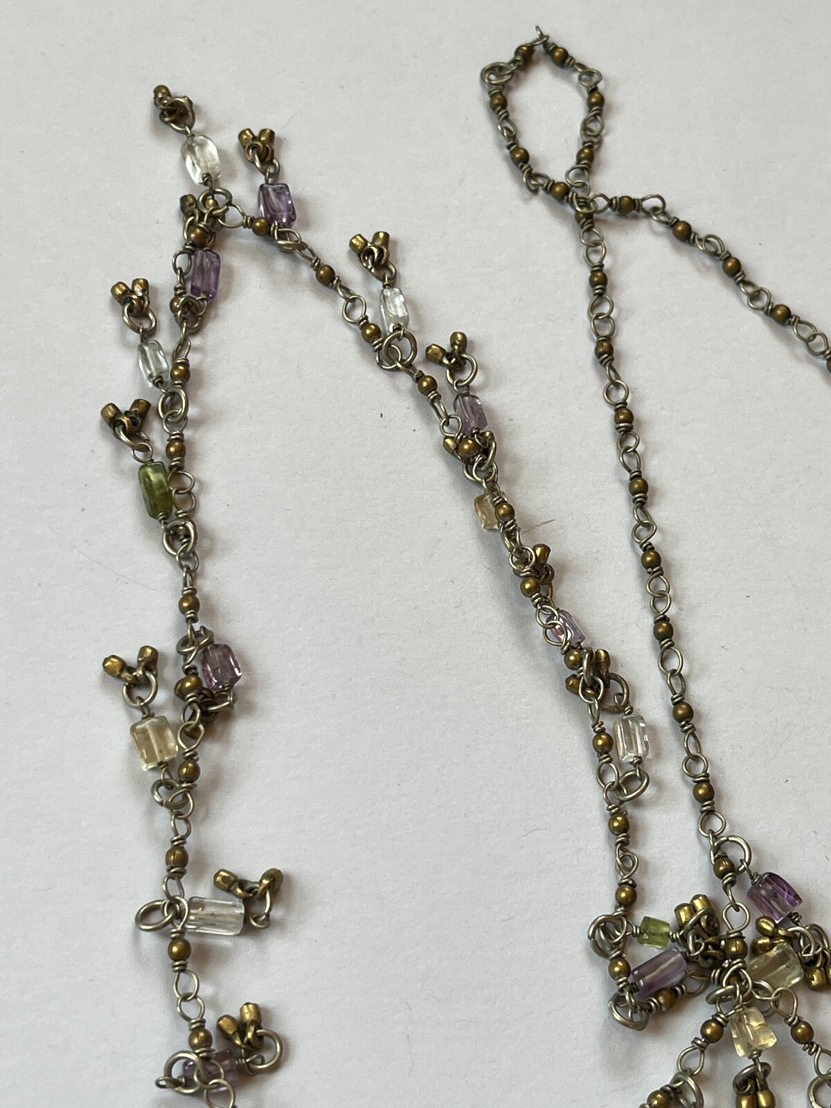 Rustic Long Silvertone Chain w Tiny Round Brass L… - image 7