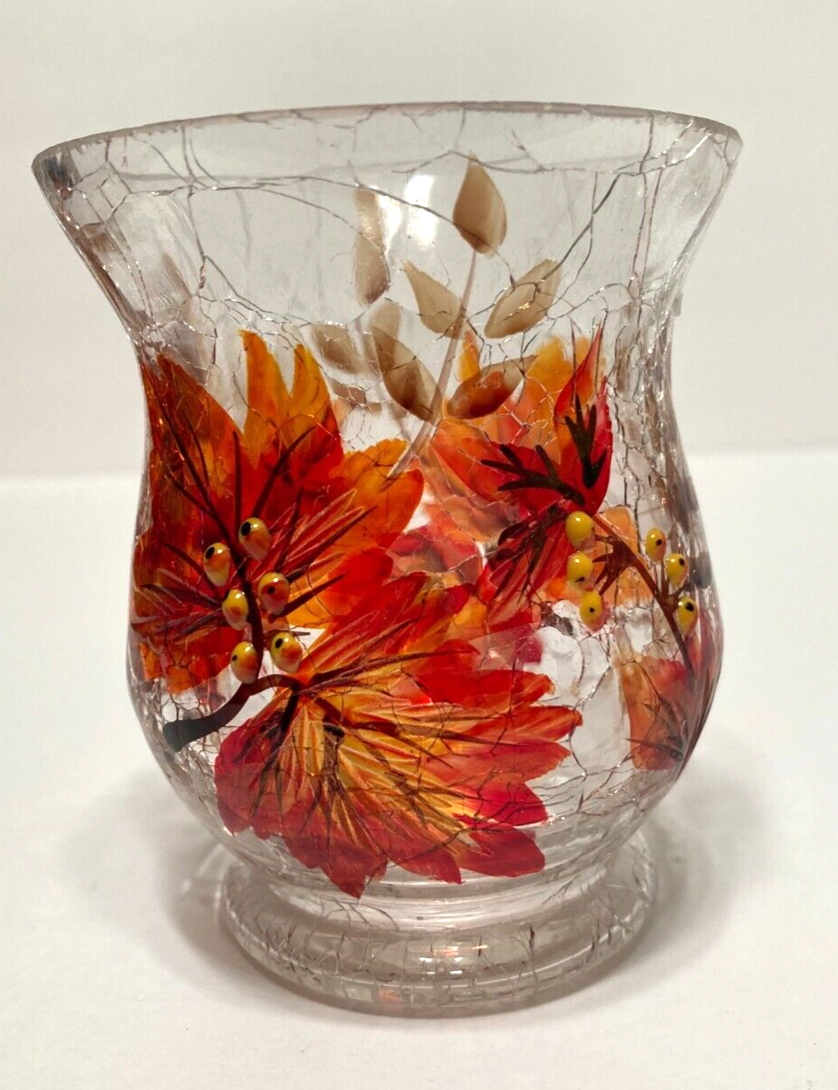 Yankee Candle Hurricane Autumn Leaves Crackle Glass Votive Candle