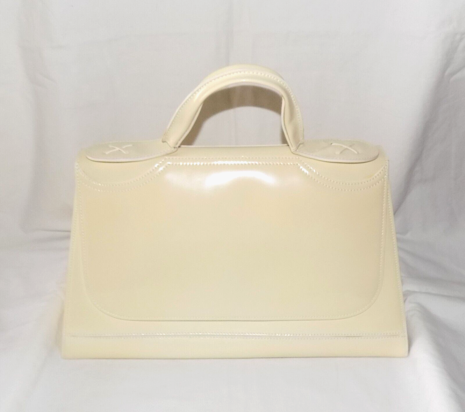 Fendi Ivory Cream Patent Leather Structured Top Handle Satchel Bag