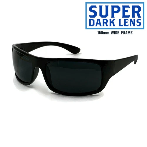 XL Wide Frame Sunglasses Super Dark Lens Wrap Around Mens Sports Big Head 150mm