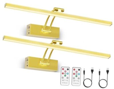 2 Pack Picture Light Battery Operated for Wall, 12'' Wireless Art 12 Inch Gold