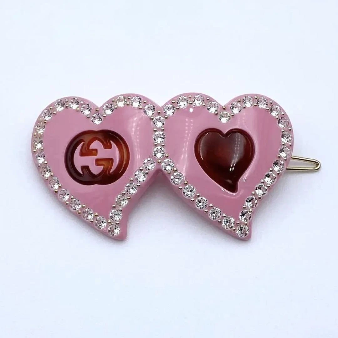 Gucci Hairpin Hair Clip Barrette Heart Pink Rhinestone Free