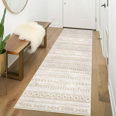 Moroccan Washable Runner Rug 2x6, Non-Slip Vintage 2'x6' (24''x72'') Beige