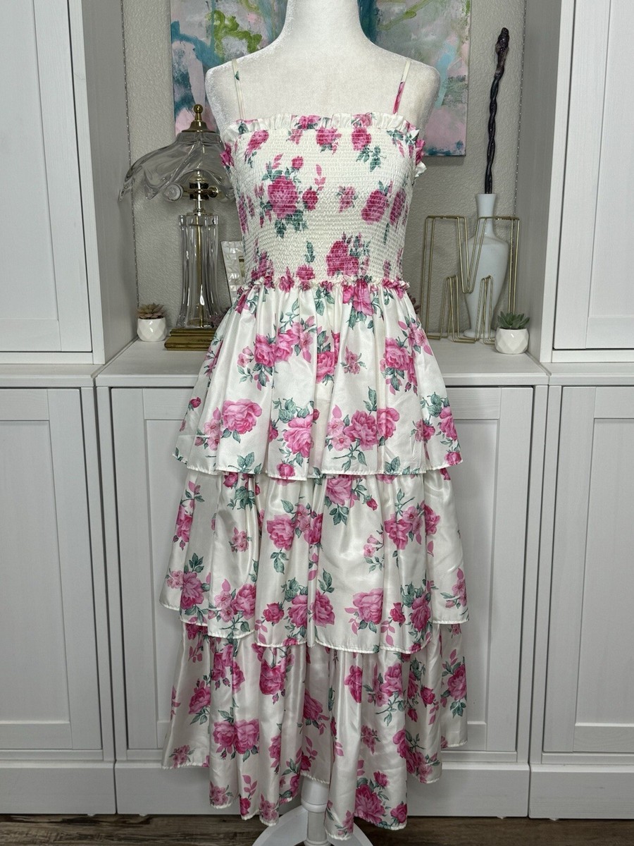 Love Shack Fancy Elise Tiered Rose Dress XS Smocked Bust Polyester-NO SASH