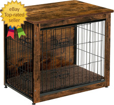 Dog Crate Furniture with Cushion Wooden Kennel Table with Double Doors Indoor Do