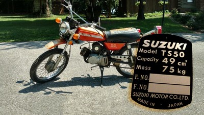 SUZUKI TS50 Type 1 50cc 49cc VIN PLATE DATA PLATE TYPENSHILD ALU PLATE TAG  | eBay