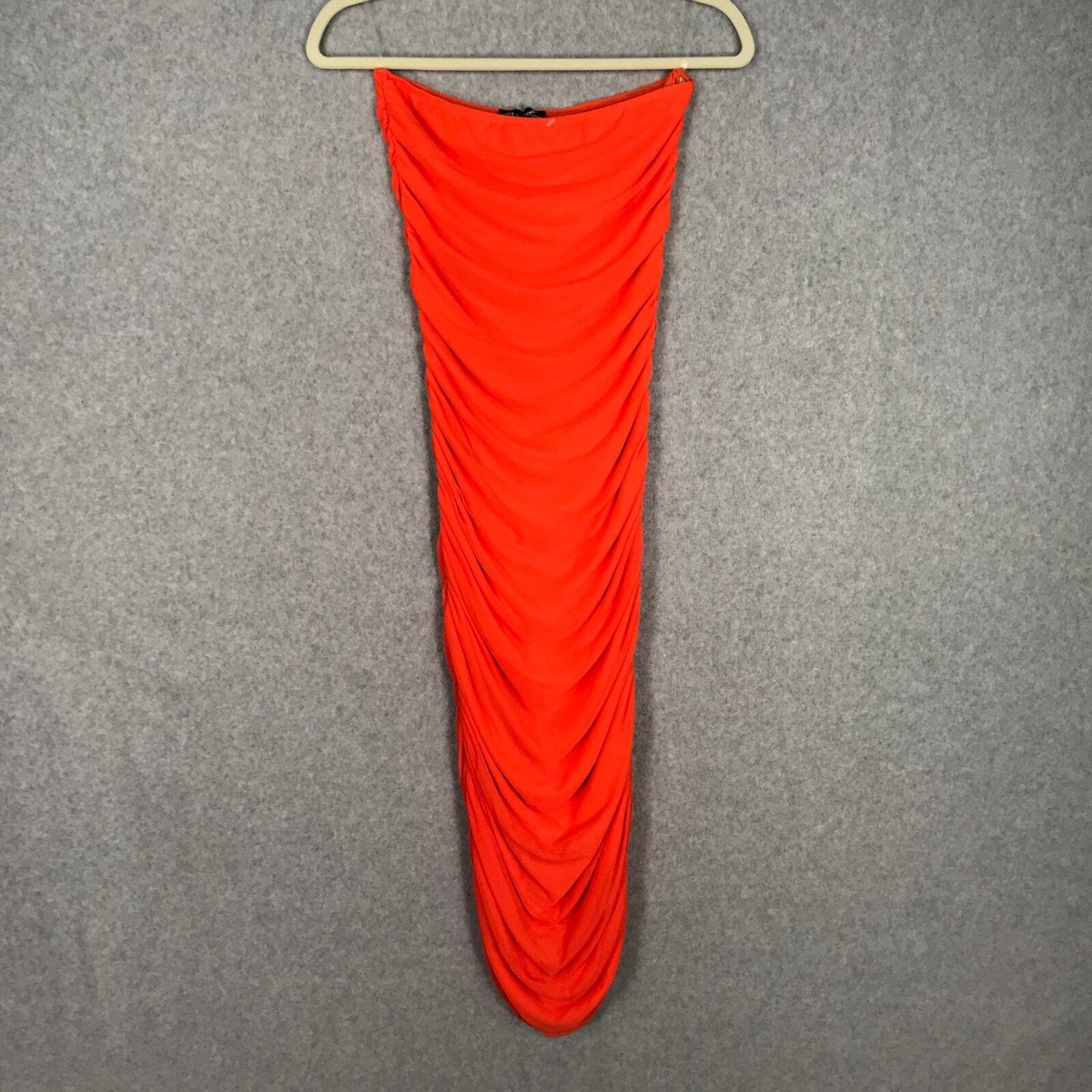 see you monday orange dress See You Monday Dress Womens Medium Orange Ruched Mesh Bodycon Midi Sexy  Festival