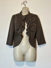 TABITHA TERRACE HOUSE Brown Ruffled Wool Blend Jacket Sz 2 Minimalist