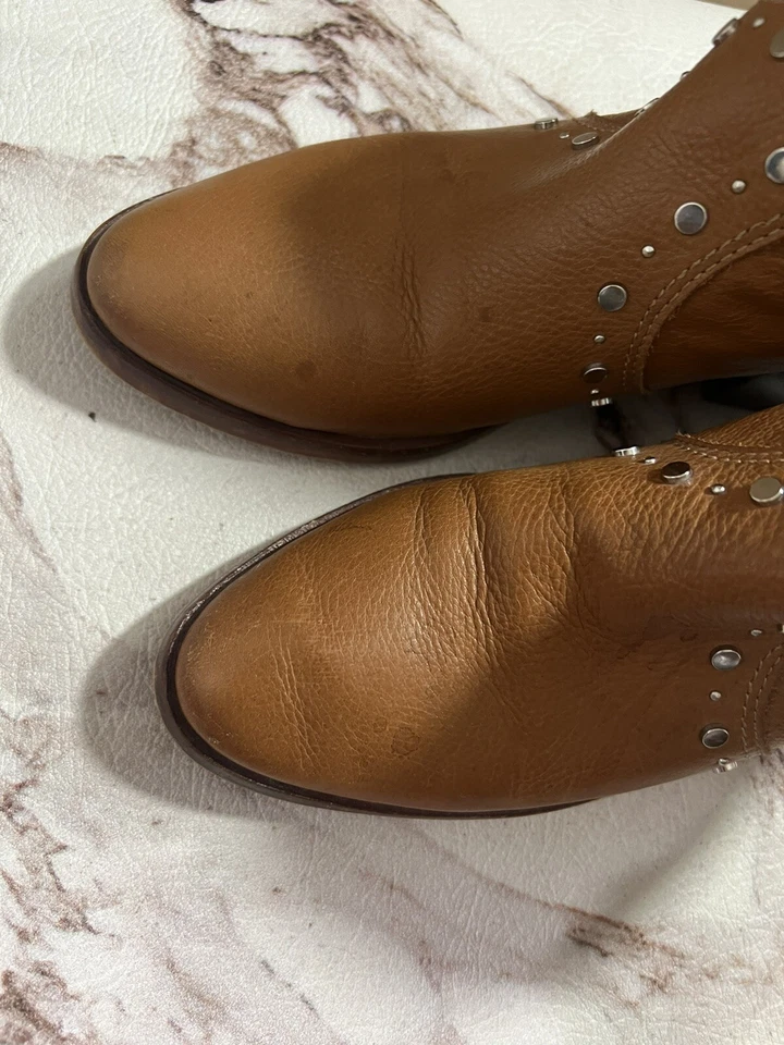 Dolce Vita Botines Cuero Marrón Claro Tachonado Tacón Bloque Talla 7.5 Foto 3 de 4