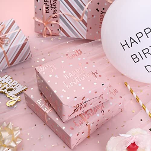 70th Birthday Pink Wrapping Paper Hooray Celebrate Age 70 Pink Ladies Female Giftwrap (2 SHEETS) - UK - View #5