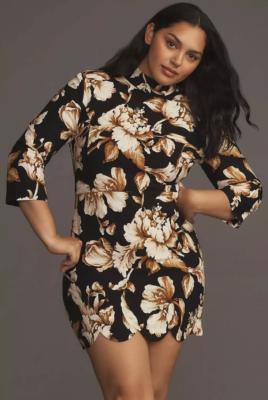 NWT Anthropologie Maeve Black Floral Mock-Neck Shift Mini Dress 22W