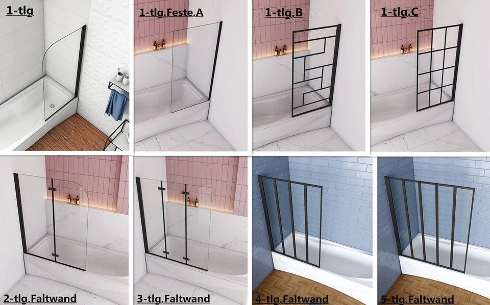 Badewannenfaltwand Badewannenaufsatz Faltwand Feste Duschwand 1/2/3/4/5tlg Dusch