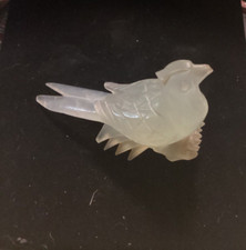 ANTIQUE VINTAGE PALE YELLOW CARVED JADE JADITE PHEASANT