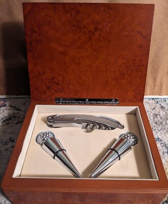 Golf Lovers Gift Set 2 Golf Ball Tip Toppers&Corkscrew Displayed In A wood Case