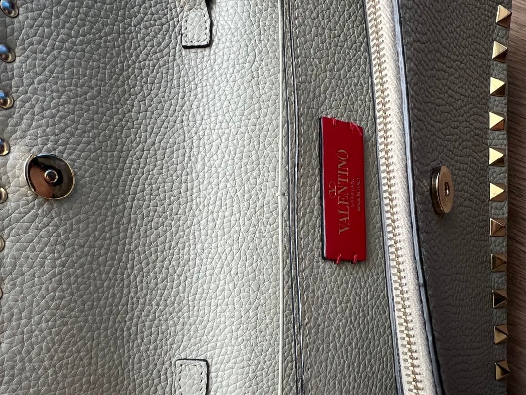 VALENTINO Women Rockstud Chain Wallet Shoulder Bag Beige Gray Leather from japan thumbnail 16