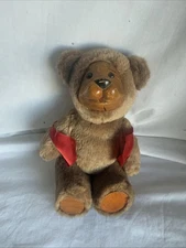 Vintage FTD Brown Teddy Bear Wooden Face Stuffed Animal Lovey Plush 9”