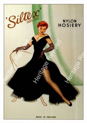 VINTAGE SILTEX NYLON STRUMPFWAREN WERBUNG DAMEN SCHWARZ KLEID 50ER JAHRE OPIE GLOUCESTER ENGLAND