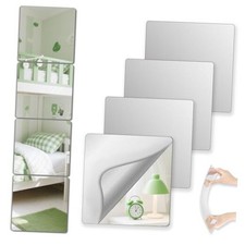 Shatterproof Peel and Stick on Mirror Tiles for Wall 4 Pcs-8x8 Inch Silver