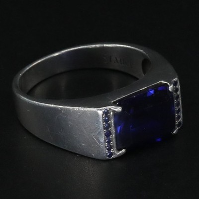 VTG Sterling Silver - STAUER Blue Sapphire Pave Men's Ring Size 11 - 6 ...