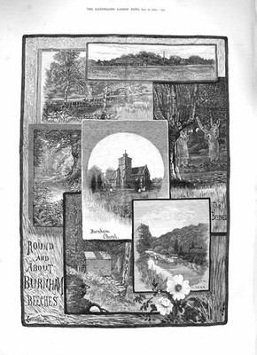 Alter antiker Druck 1883 Burnham Buchen Kirche Maidenhead Bäume Kunst 19.