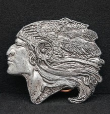 WB11112 VINTAGE 1970s CUT-OUT INDIAN CHIEF W/ HEADDRESS BELT BUCKLE