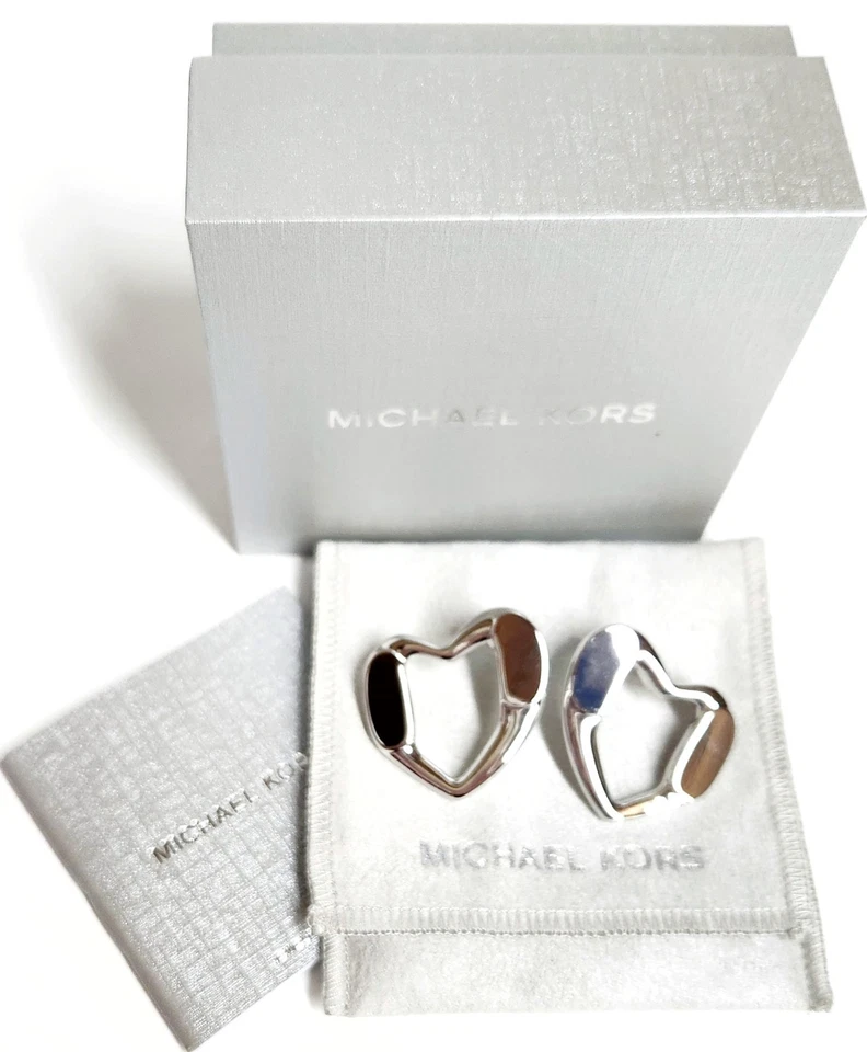 Michael Kors Precious Metal Plated Brass Heart Stud Earrings Silver Platinum NWT - Image 3 of 4