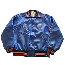 Vintage 80s F.O.E Bomber Jacket Men’s XL Blue Red Eagle Art Quilted 90s USA Made