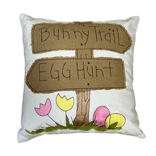 VHC Brands Seasons Crest Easter Throw Pillow Bunny Trail Egg Hunt Button Closure