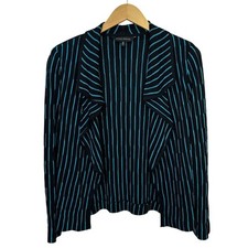 Ming Wang Striped Blazer Cardigan Lightweight Womens Medium Black Blue Career