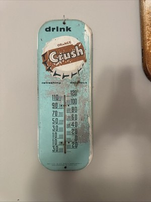VINTAGE ORANGE CRUSH THERMOMETER WORKING 16 X 6