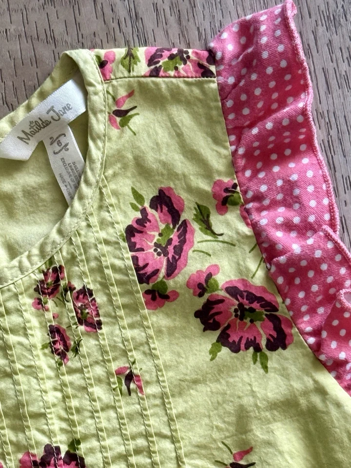 Matilda Jane Green & Pink Floral Make Believe Imagination Tunic Top Girls Sz 6 - Image 3 of 4