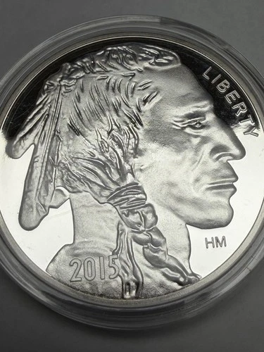 2015 1 oz .999 Fine Silver Buffalo Round In Capsule Bullion Highland Mint